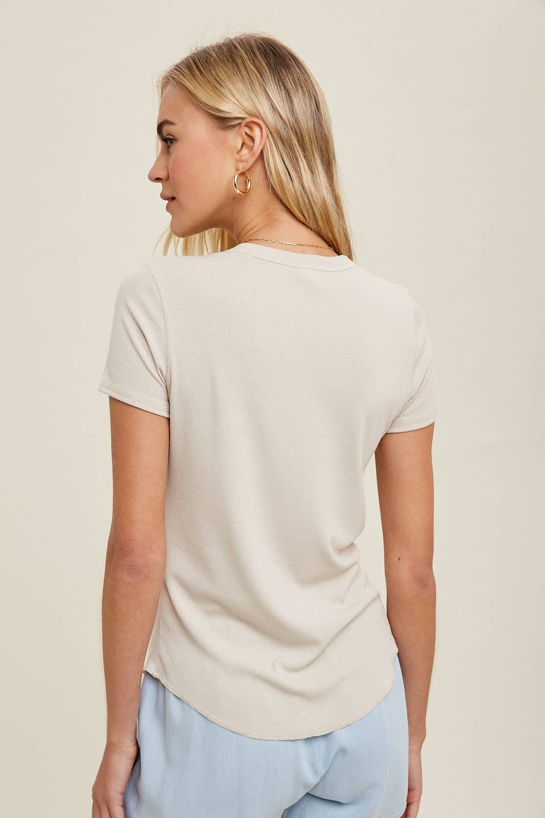 Ribbed Knit Basic T-shirt
