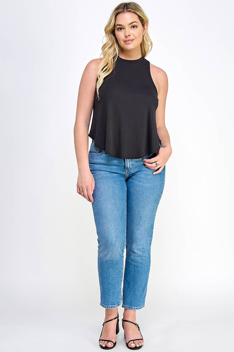 Ribbed High-Neck Tank Top