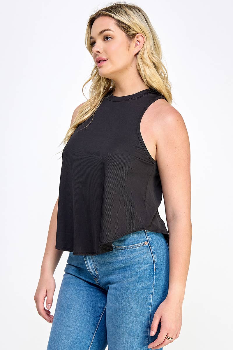 Ribbed High-Neck Tank Top