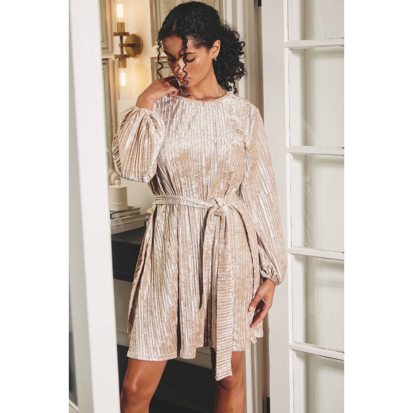 Velvet High Scoop Neck Dress