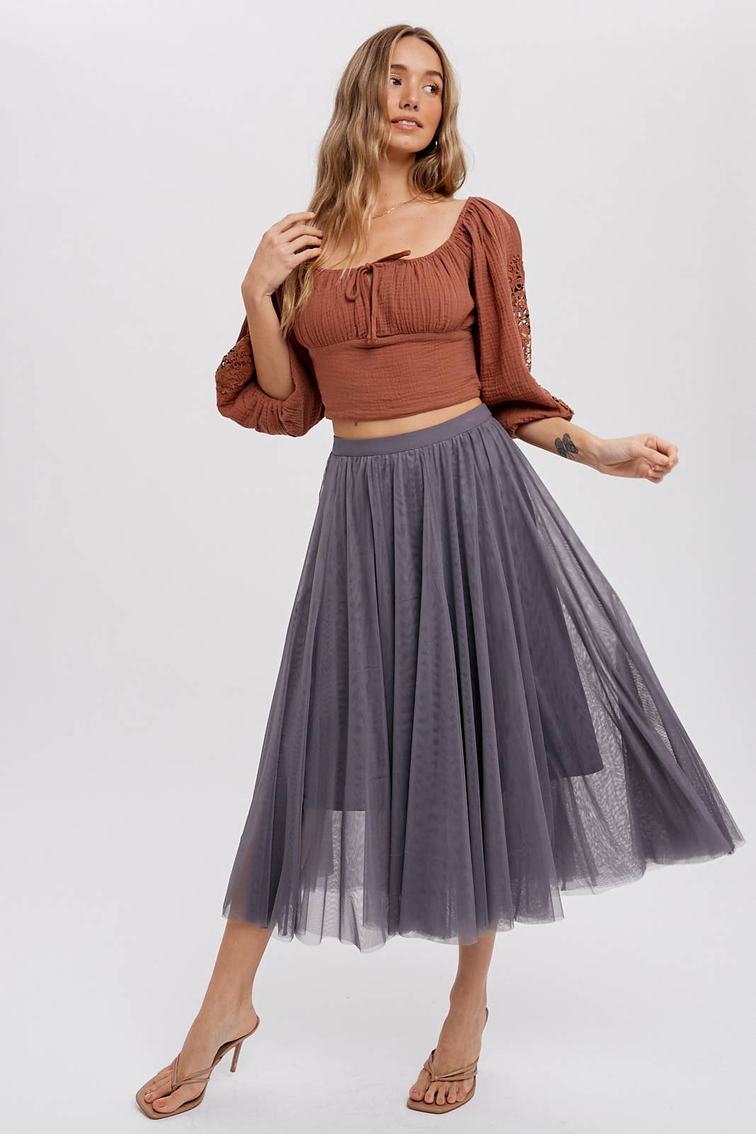 Square Neck Bubble Sleeve Top