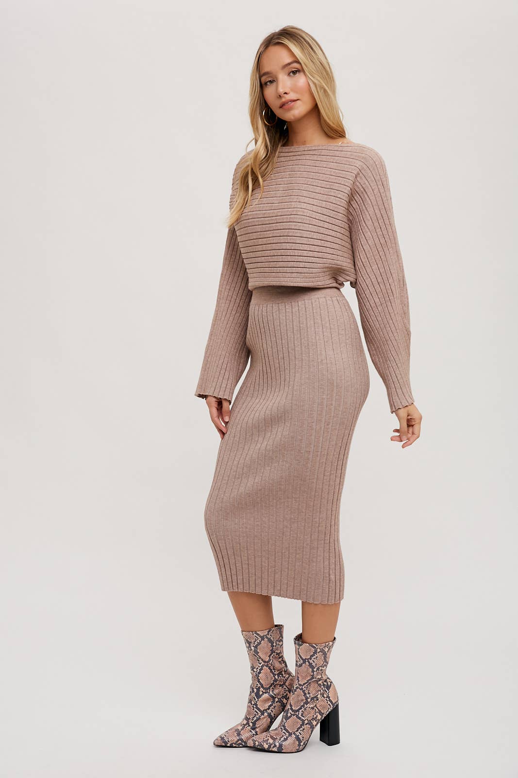 Ribbed Knit Crop Top & Midi Pencil Skirt Set