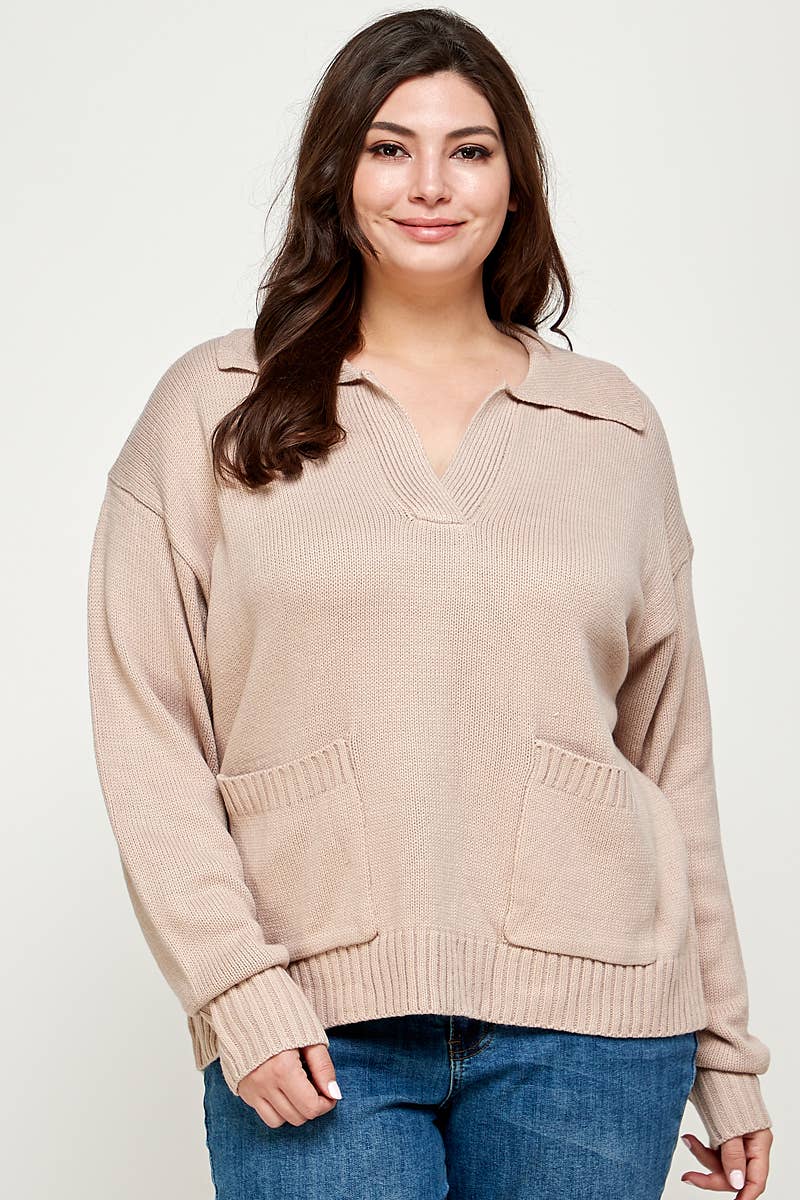 Sweater Knit Polo Pullover Top