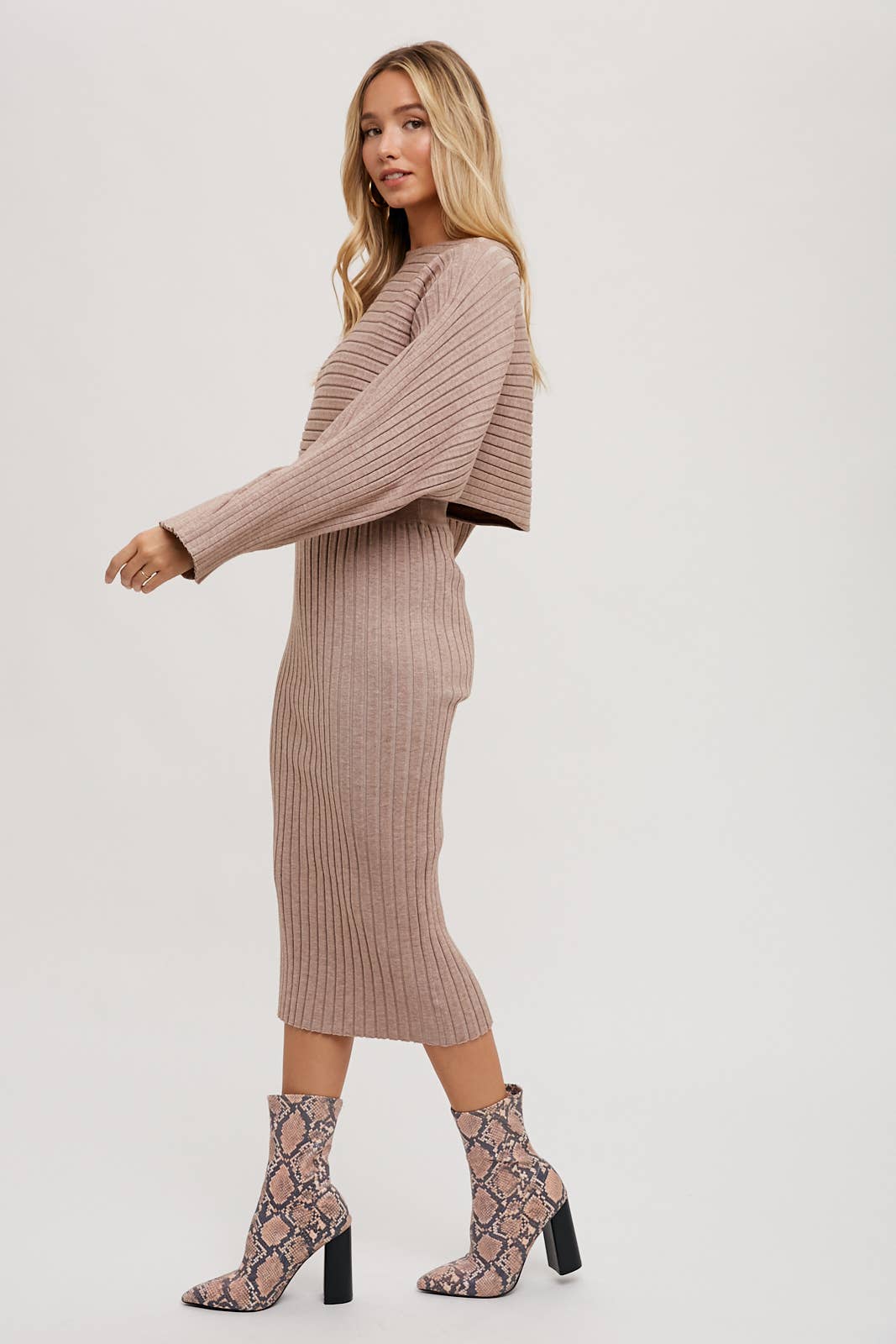 Ribbed Knit Crop Top & Midi Pencil Skirt Set