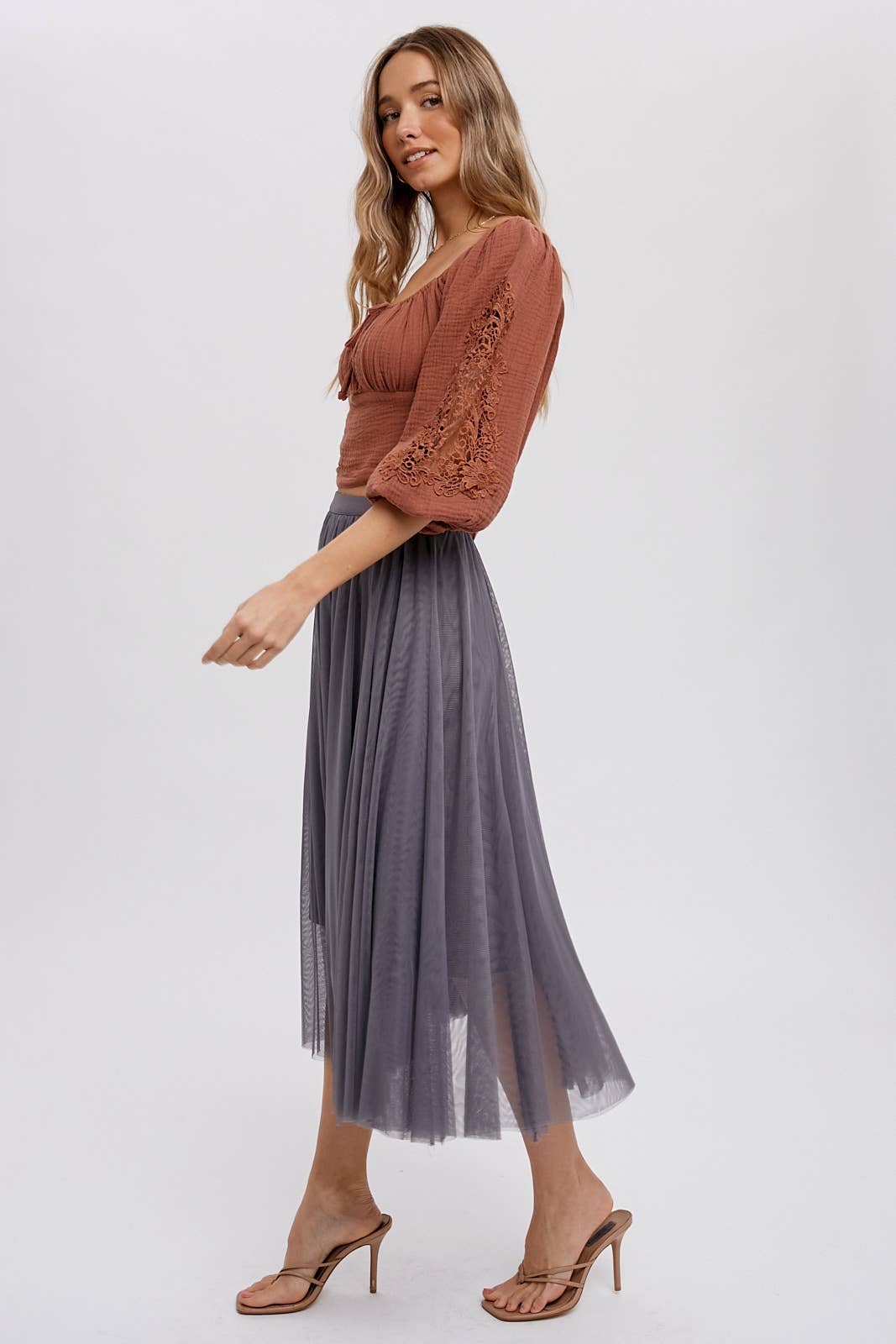 Square Neck Bubble Sleeve Top