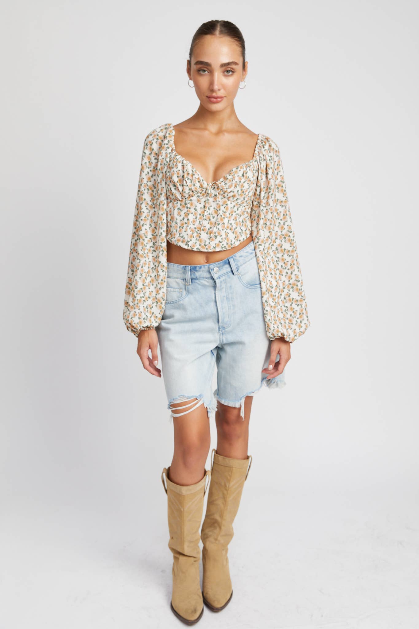 Bubble Sleeve Printed Blouse