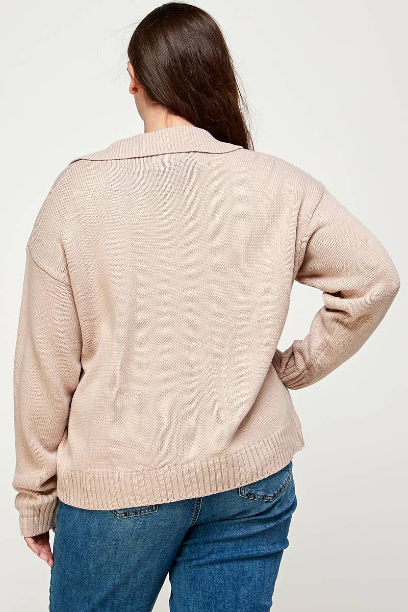 Sweater Knit Polo Pullover Top