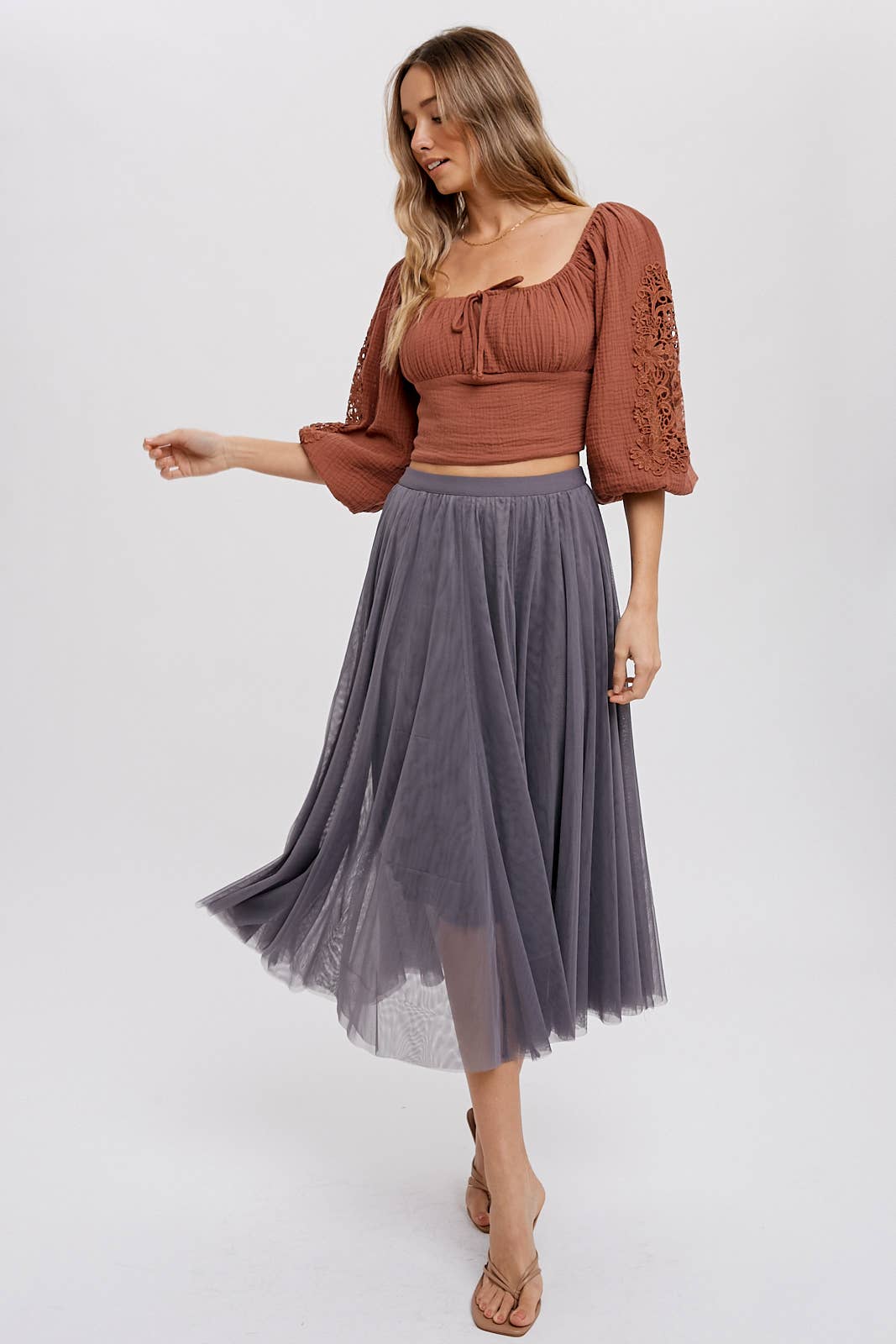 Square Neck Bubble Sleeve Top