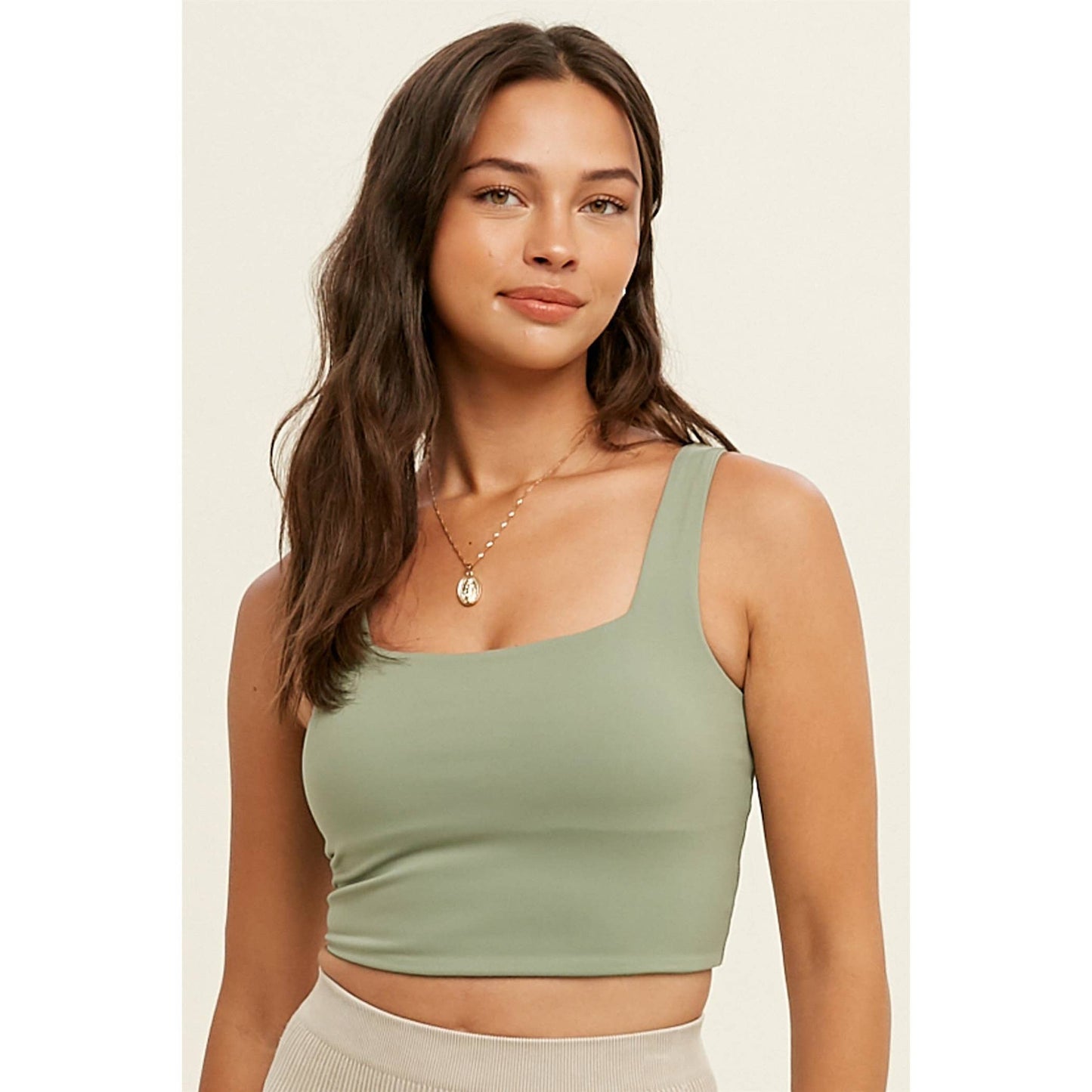 Sage Square Neck Crop Top