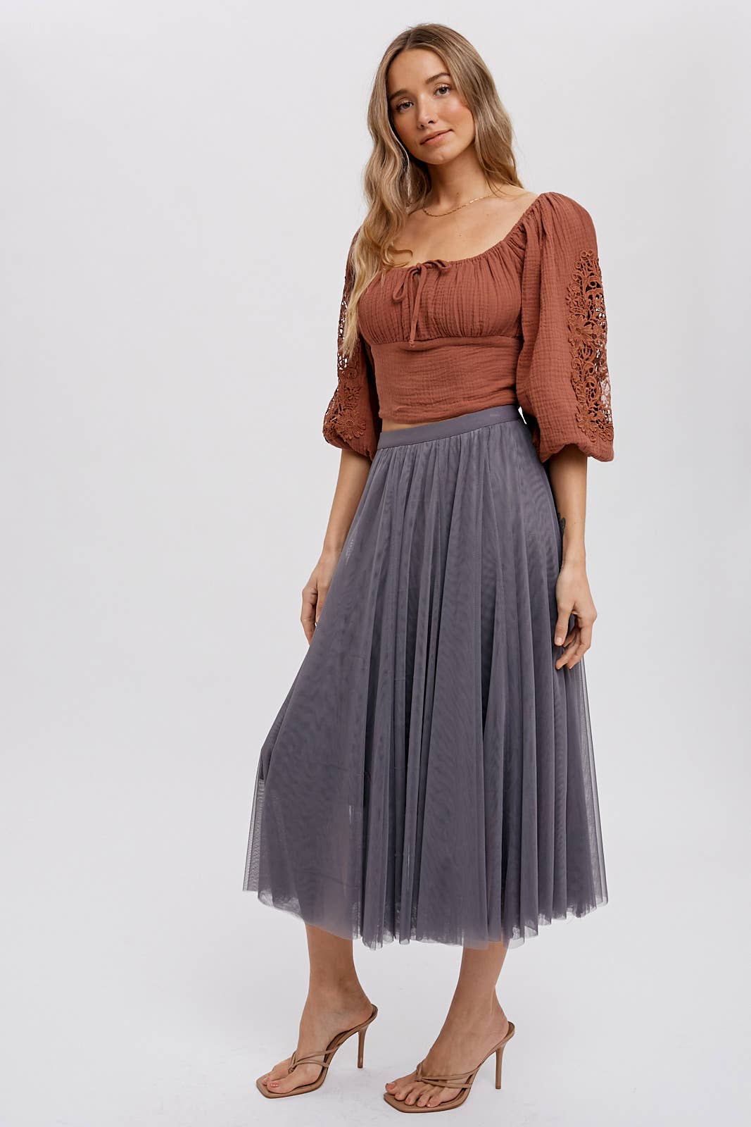 Square Neck Bubble Sleeve Top