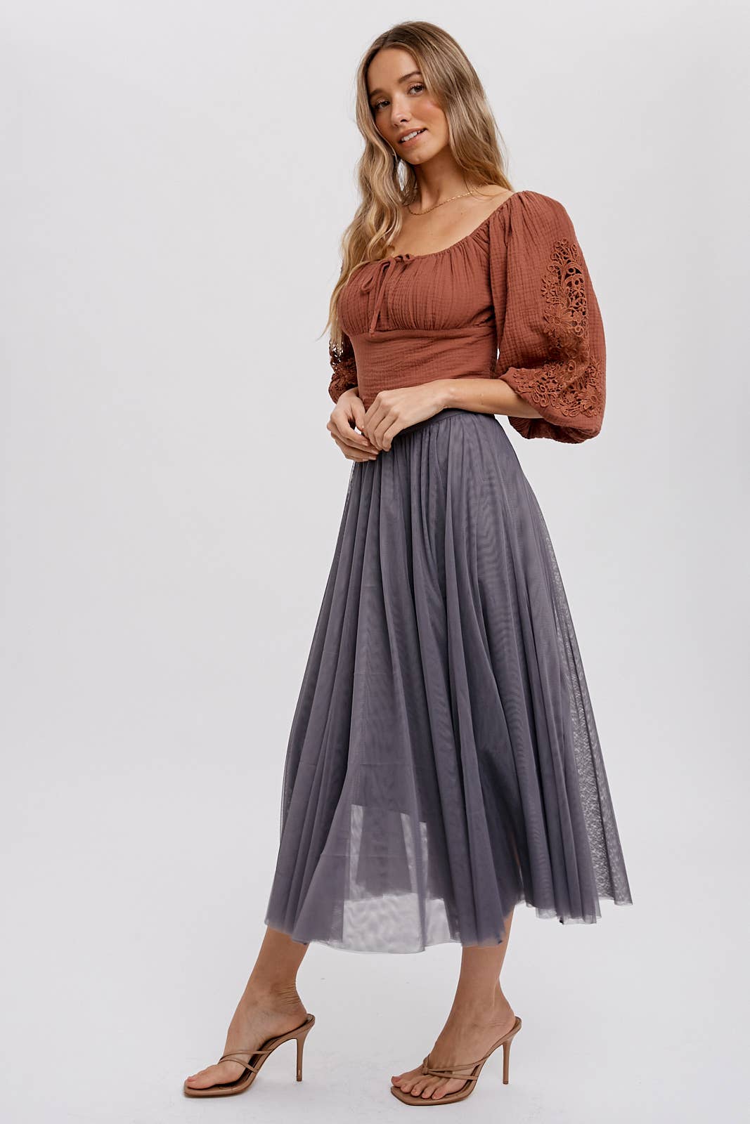 Square Neck Bubble Sleeve Top