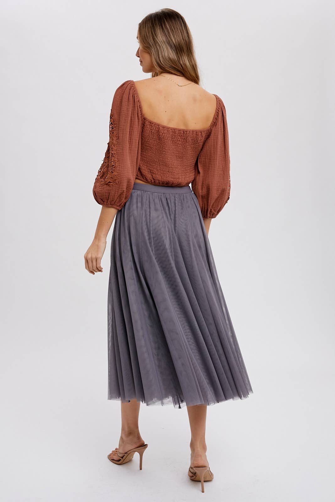 Square Neck Bubble Sleeve Top