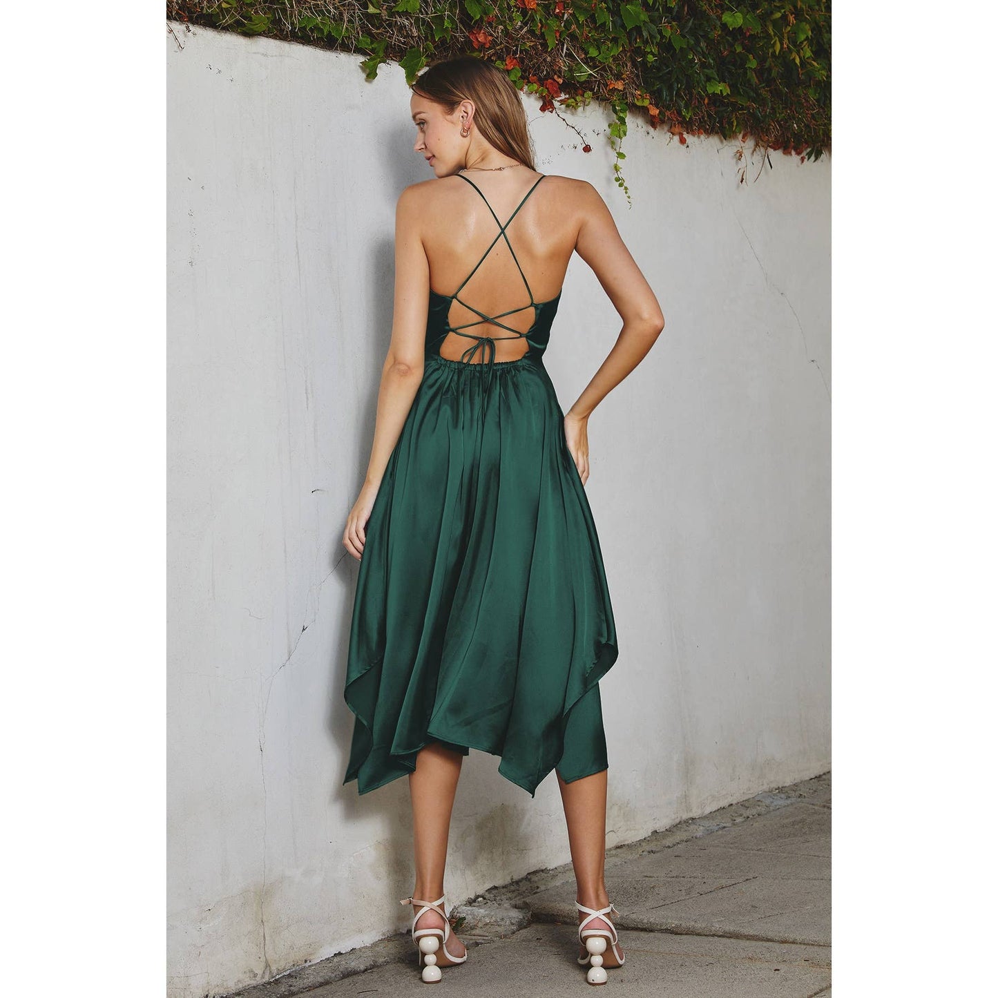 Satin Handkerchief Hem Midi Dress