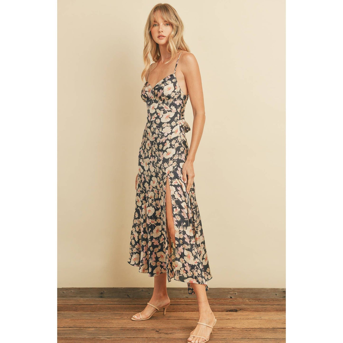 Indigo Mood Tie Back Slit Midi Dress