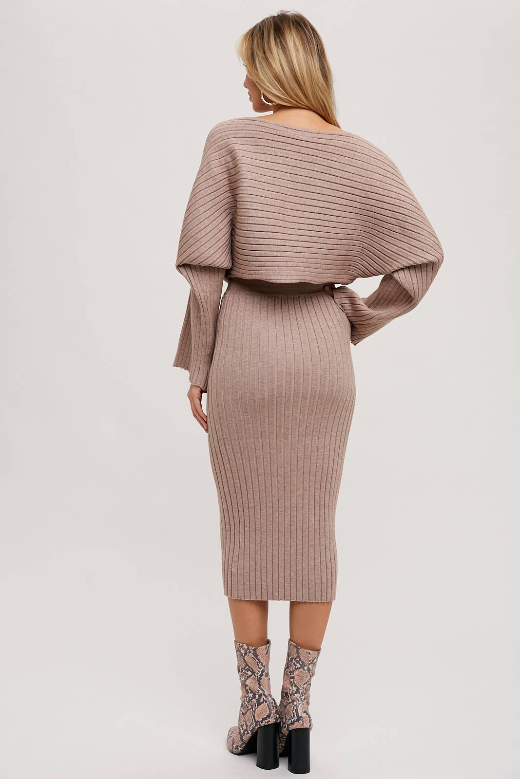 Ribbed Knit Crop Top & Midi Pencil Skirt Set