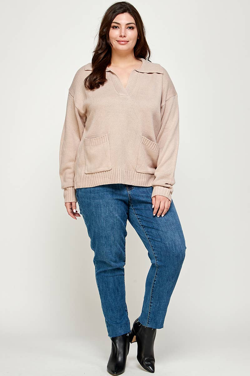 Sweater Knit Polo Pullover Top