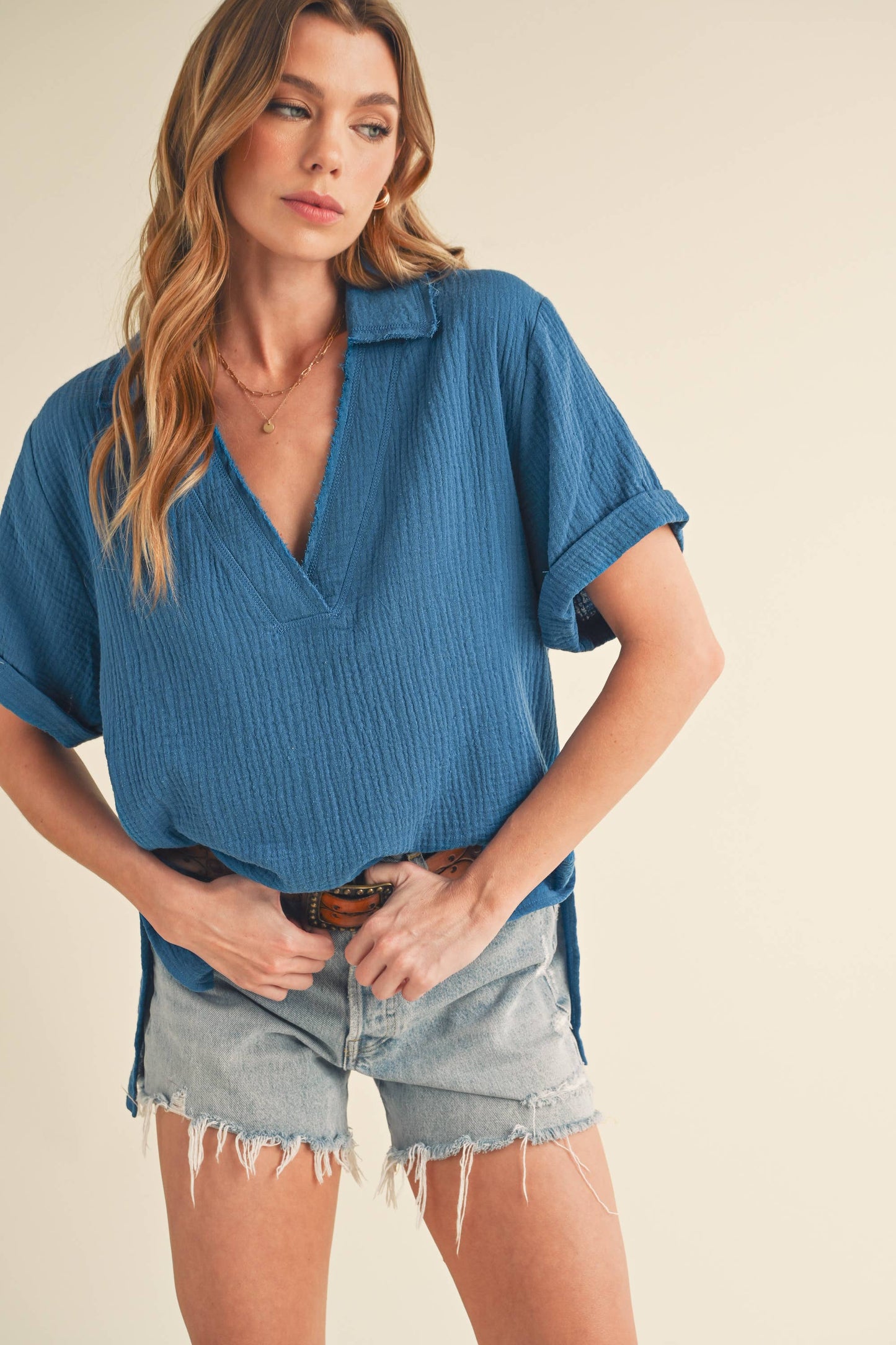 Collared Short Sleeve Top