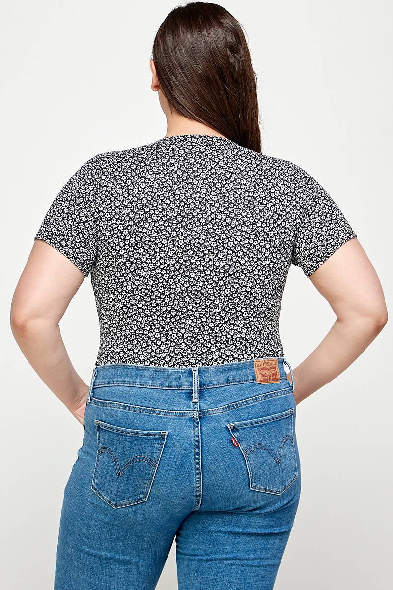 Ditsy Floral Print Lace-Up Bodysuit