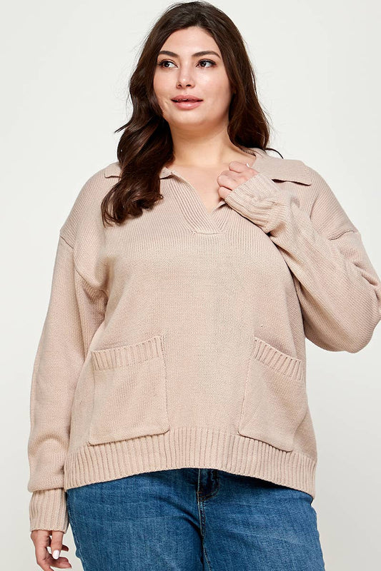 Sweater Knit Polo Pullover Top