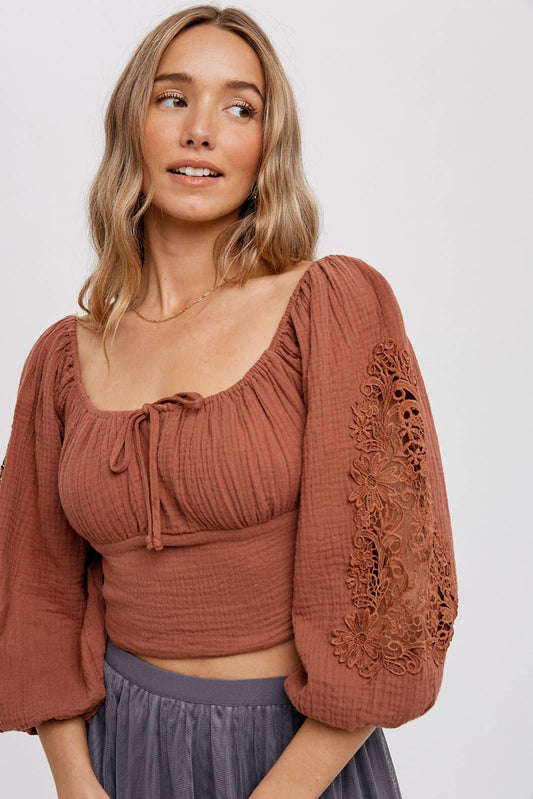 Square Neck Bubble Sleeve Top