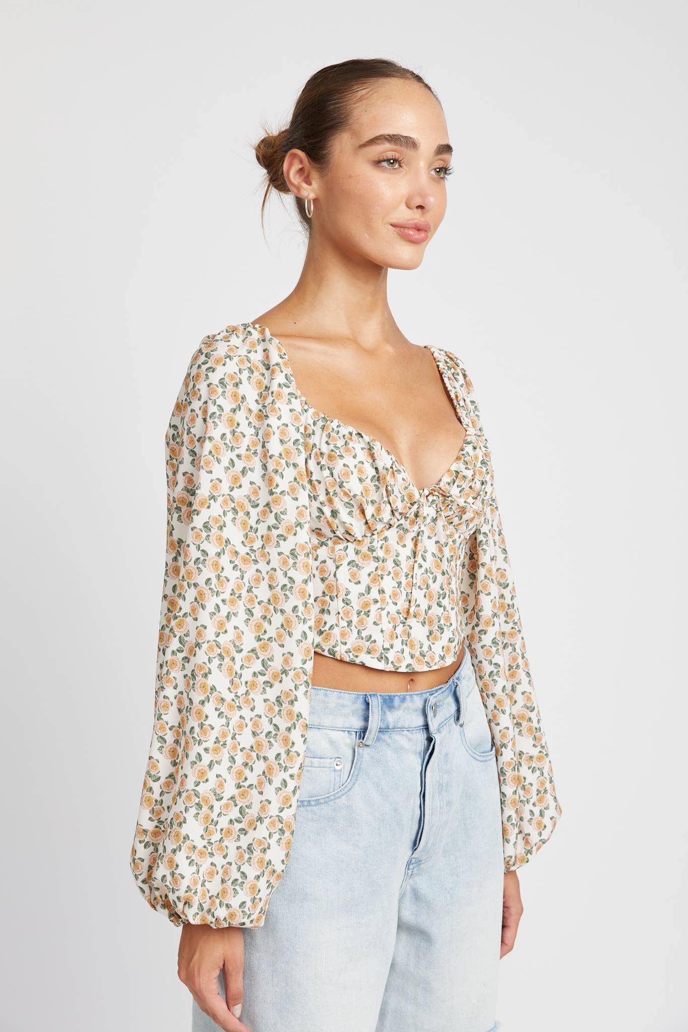 Bubble Sleeve Printed Blouse