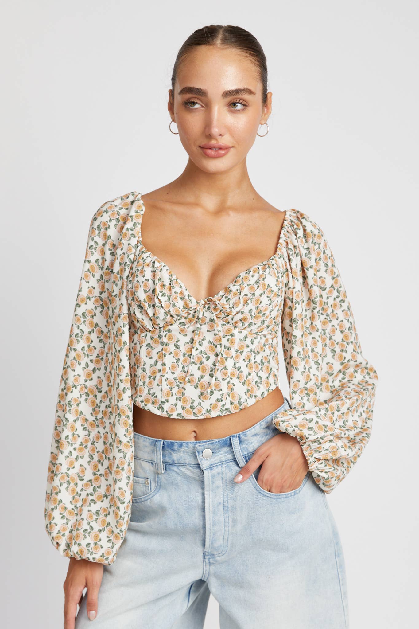 Bubble Sleeve Printed Blouse